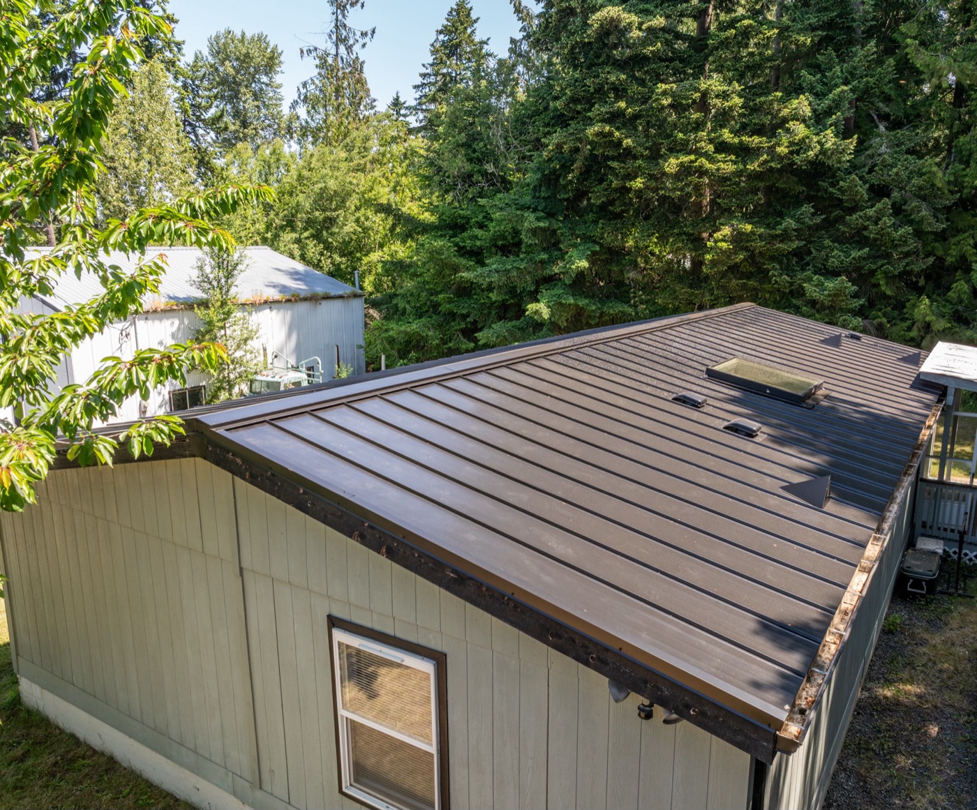 Completed roofing project — aerial view